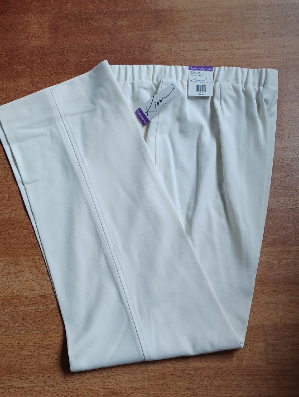 Kim Rogers Cream Straight-Leg Pants with Comfort Waistband